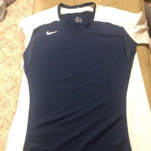 Nike Men's Blue and White Athletic Shirt